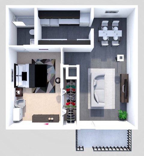 Floor plan for 1 bed, 1 bath, 652 sqft